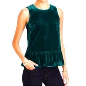 J. Crew Sleeveless Emerald Green Velvet Blouse with Peplum Bottom 4